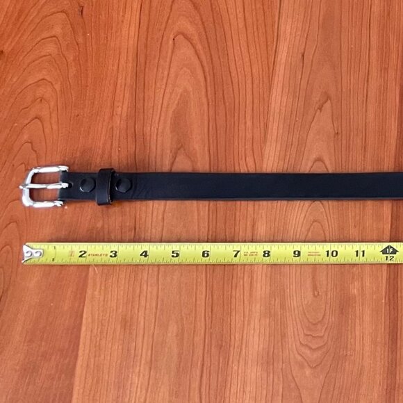 Black Leather Belt, Silver Buckle, Size 32 - Picture 4 of 7